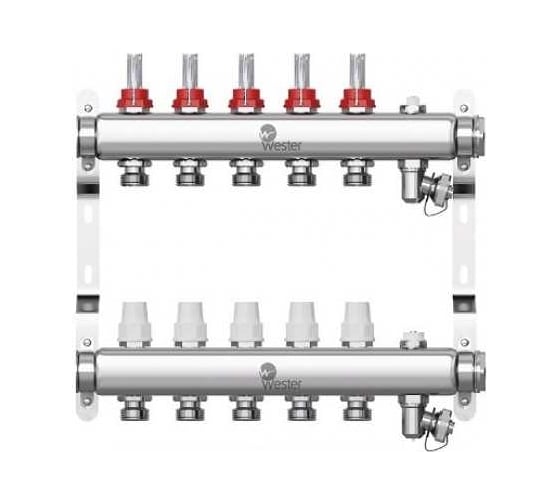 Изображение товара Коллектор в сборе Wester нержавеющая сталь, 1"-3/4", с расходомерами, на 5 выходов 0-32-1825