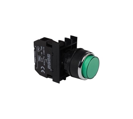 Изображение товара Нажимная кнопка Emas круглая зелёная, выступающая, 1НЗ, серия B, 250В AC, 4А, B200HY