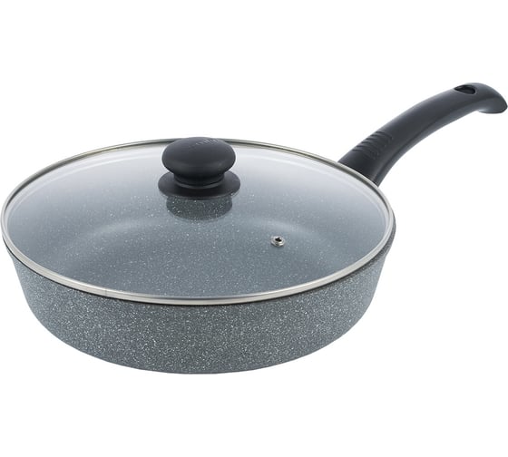 Изображение товара Сковорода WERNER LETIZIA 26,0x6,9 см со стеклянной крышкой из литого алюминия с антипригарным мраморным покрытием GMM DURASLATE и бакелитовой ручкой. Толщина дна/стенок: 5,0/2,5 мм. 51673