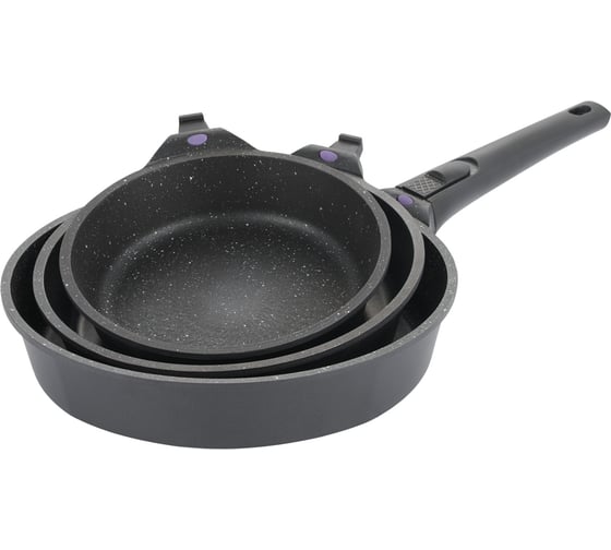 Изображение товара Набор сковород GIPFEL PROOFET 20x5 см, 24x5 см, 28x6 см, из литого алюминия, с индукционным дном, со съемной бакелитовой ручкой, 2.0/4.7 мм 1480