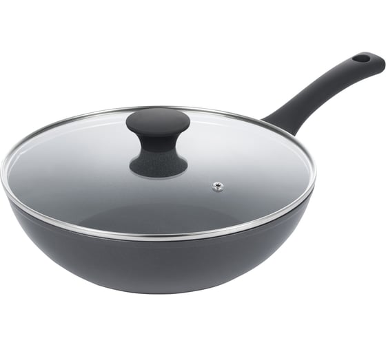 Изображение товара Сковорода-вок GIPFEL DENVER 28 см, со стеклянной крышкой, бакелитовой ручкой, с покрытием Soft-touch, с индукционным дном, кованый алюминий, 2.5 мм/3.5 мм, чёрный 51070