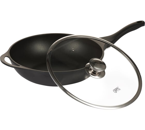 Изображение товара Сковорода-вок GIPFEL RICHMOND 32x8.5 см, из литого алюминия, со стеклянной крышкой, с индукционным дном, с бакелитовой ручкой, с покрытием Soft-touch, 1.8/5.0 мм, черный 0146