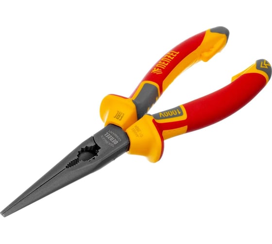 Изображение товара Длинногубцы Denzel прямые, до 1000 В, диэлектрические трехкомпонентные рукоятки, 205 мм 17305