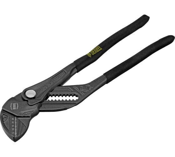 Изображение товара Переставные сантехнические клещи Denzel кнопочный механизм, обливные рукоятки, 250 мм 17910