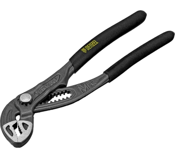 Изображение товара Переставные клещи Denzel кнопочный механизм, обливные рукоятки, 180 мм 17905