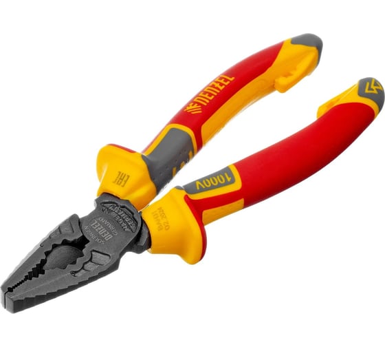 Изображение товара Комбинированные диэлектрические плоскогубцы Denzel трехкомпонентные рукоятки до 1000 В, 165 мм 17085