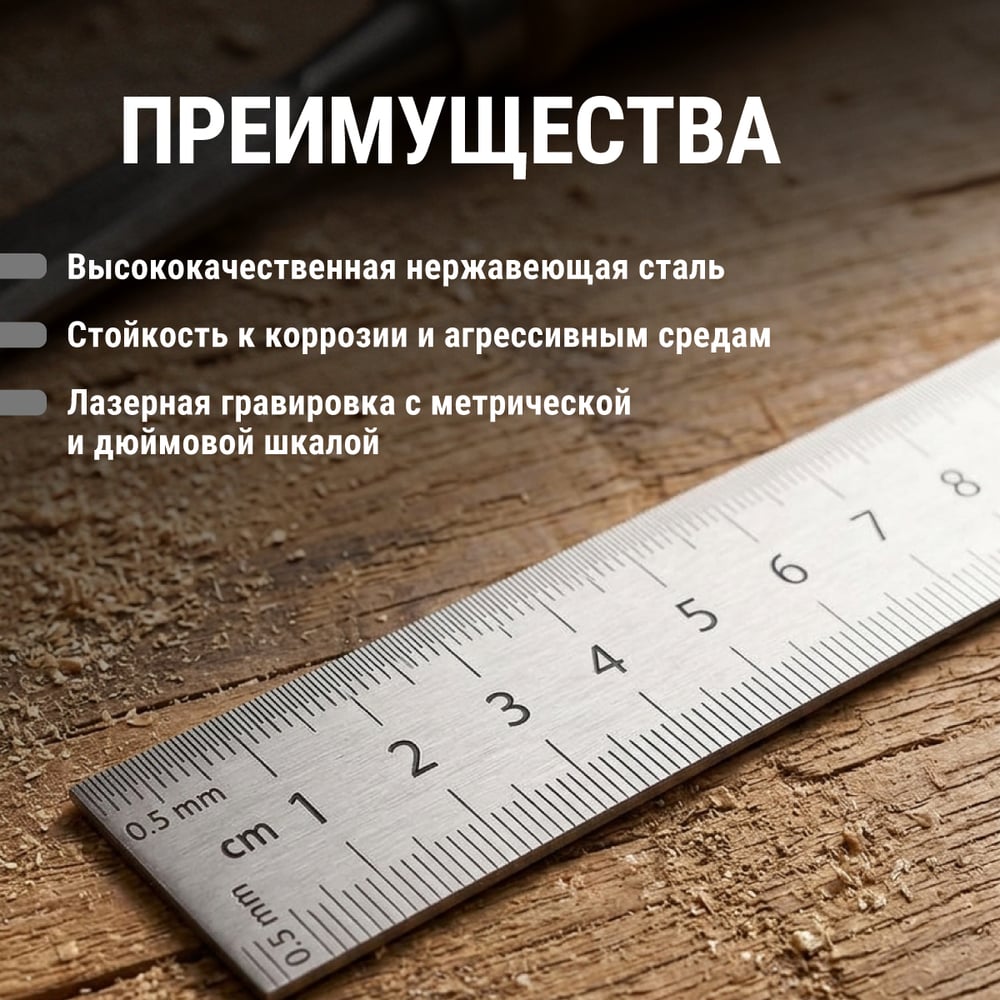 Линейка металлическая измерительная TDM ELECTRIC 20 см, нержавеющая сталь, двухсторонняя шкала, серия "Рубин" SQ1018-0502