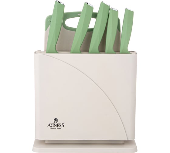 Изображение товара Набор ножей Agness нержавеющая сталь на пластиковой подставке и разделочная доска, 7 предметов 911-763