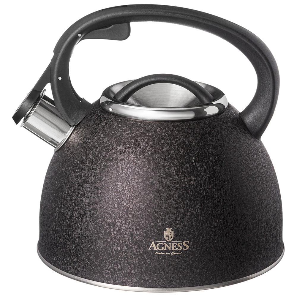 Изображение товара Чайник Agness со свистком 2.5 л индукционное дно черный нержавеющая сталь