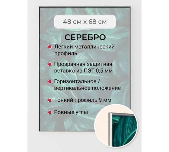 Изображение товара Фоторамка ООО Первое ателье серебристая алюминиевая рамка 48x68 см Niel-2sm-48x68 Niel-2sm-48х68