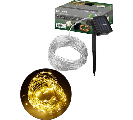 Изображение товара Гирлянда TDM ELECTRIC CCГ-112 "Роса" на солнечной батарее, 10 м, 100 LED, теплый белый, IP54, SQ0330-0199