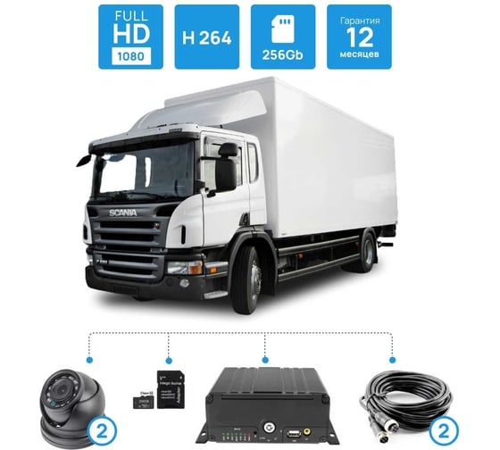 Изображение товара Система видеонаблюдения для грузового транспорта или спецтехники INTEGO установка камер на водителя и на дорогу Cargo 2 Intego Cargo 2
