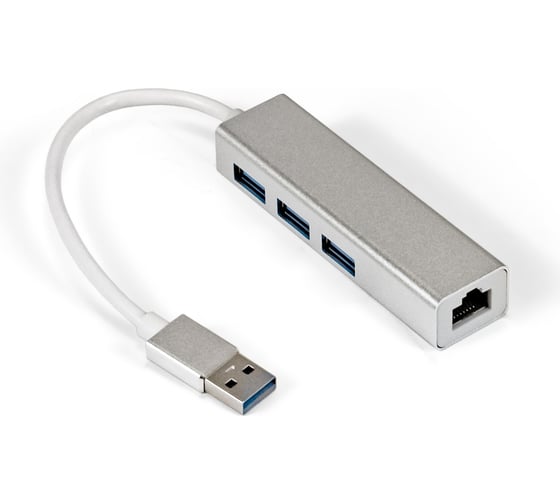 Изображение товара Кабель-адаптер ExeGate EXE-77U3T-45 USB3.0 -- 3xUSB3.0 + 1xRJ45 UTP 1000Mbps RLT8153, корпус алюминиевый, серебристый 294185