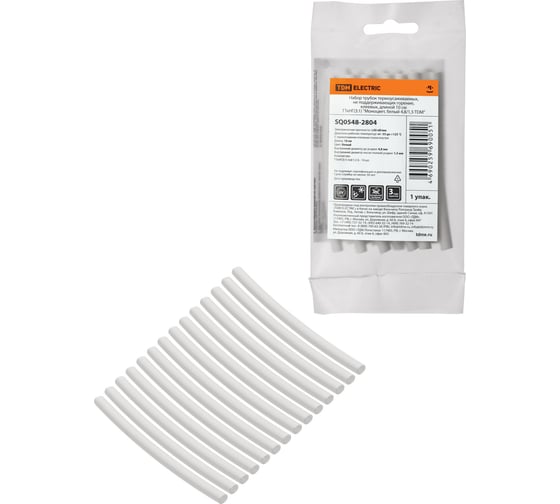 Изображение товара Набор термоусаживаемых клеевых трубок TDM ELECTRIC "Моноцвет, белый 4,8/1,5 " SQ0548-2804