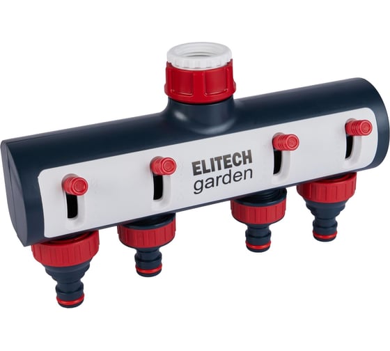 Изображение товара Распределитель потоков 4-х канальный премиум с переходниками для крана 3/4”и 1” HF 004 Garden Elitech 206028