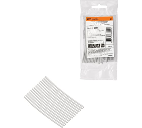 Изображение товара Набор термоусаживаемых клеевых трубок TDM ELECTRIC "Моноцвет, белый 1,5/0,6 " SQ0548-2801
