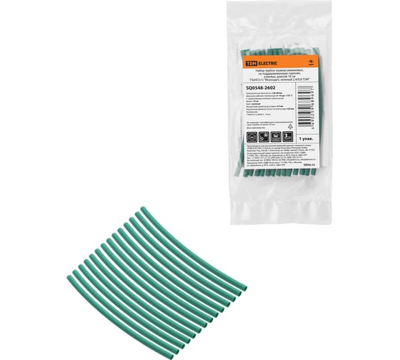 Изображение товара Набор термоусаживаемых клеевых трубок TDM ELECTRIC ТТкНГ(3:1) "Моноцвет, зеленый 2,4/0,8 " SQ0548-2602