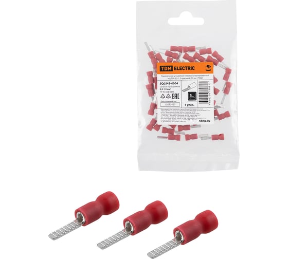 Изображение товара Наконечник штыревой плоский изолированный TDM ELECTRIC НШПИ 0,5-1,5 красный (50 шт.) SQ0545-0004