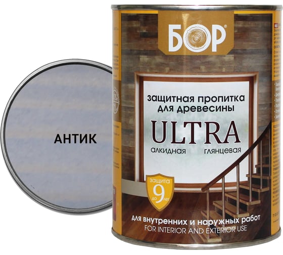 Изображение товара Защитная пропитка для дерева Бор Ultra для наружных работ, Антик 0,75 кг 4690417095742