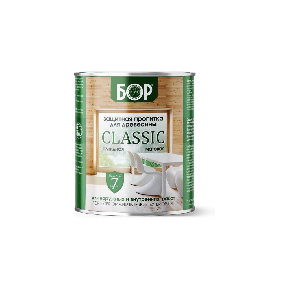 Изображение товара Защитная пропитка для дерева Бор Classic серый 0,75 кг для наружных и внутренних работ