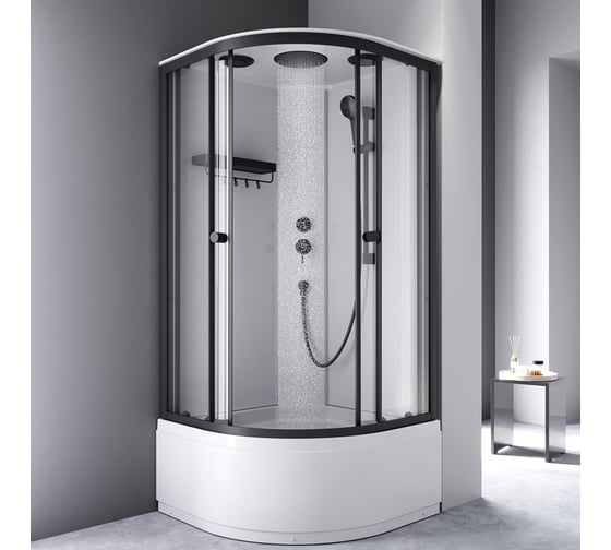 Изображение товара Душевая кабина AM.PM X-Joy Deep 90x90, 1/4 круга, профиль матовый черный, стекло прозрачное W94C-401A-090BT