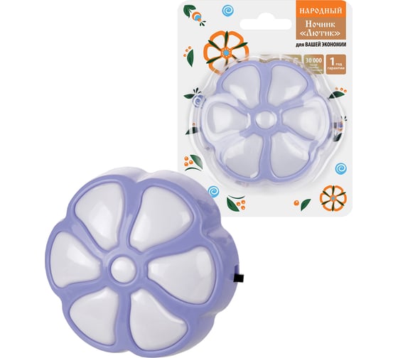 Изображение товара Ночник TDM ELECTRIC "Лютик" с выключателем, 0,5 Вт, фиолетовый, 220 В Народный SQ0357-0062