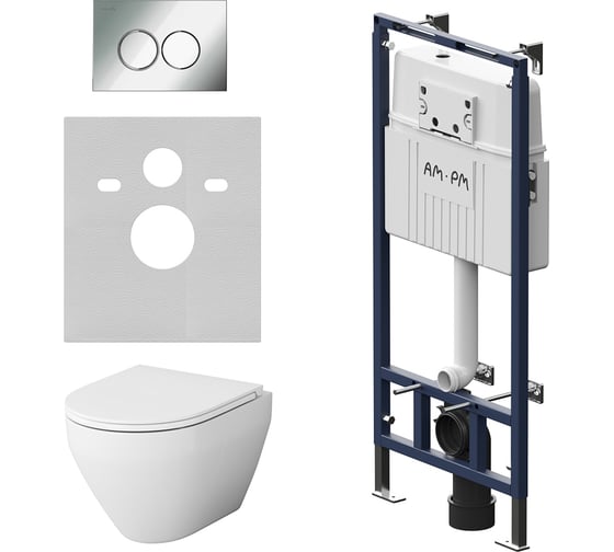 Изображение товара Инсталляция AM.PM MasterFit с клавишей L глянцевый хром, с подвесным унитазом Spirit V2.0 FlashClean, с сиденьем с микролифтом IS100151.701700