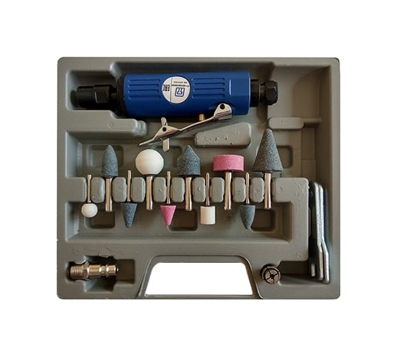 Изображение товара Прямая цанговая пневматическая шлифмашина ПНЕВМО-ТРЕЙД с набором шлифовальных головок PT-SDG625000K