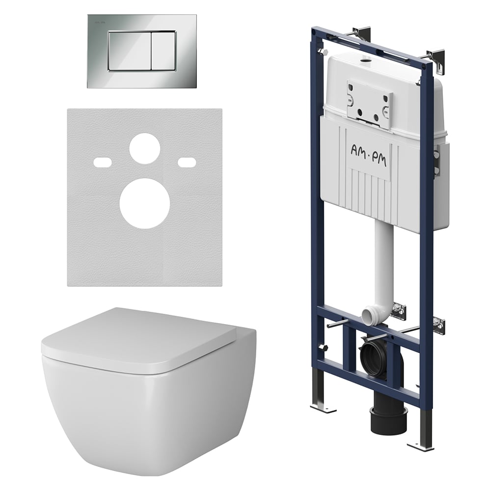 Изображение товара Инсталляция AM.PM MasterFit с клавишей S глянцевый хром для подвесного унитаза Gem