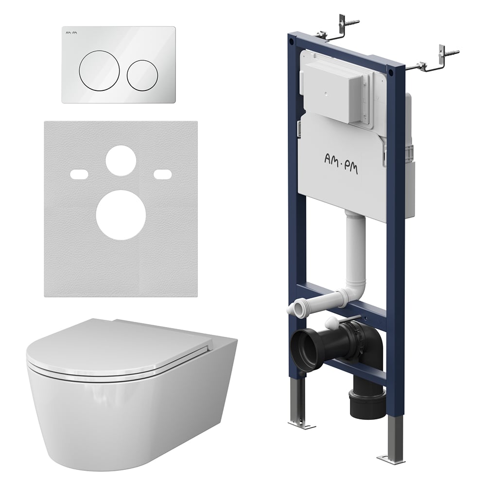 Изображение товара Инсталляция AM.PM PrimeFit L белый глянцевый с подвесным унитазом и микролифтом
