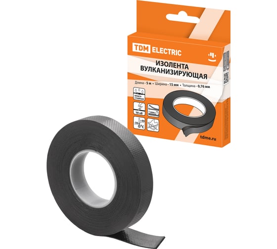Изображение товара Изолента вулканизирующая TDM ELECTRIC 15 мм 5 метров (до 10 кВ) SQ0526-0603