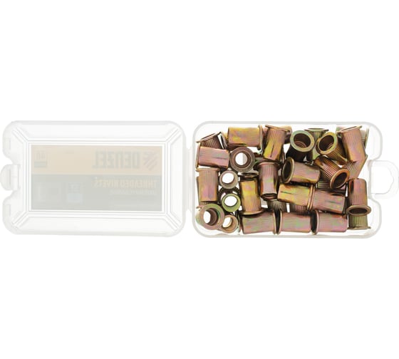 Изображение товара Заклепки резьбовые, стальные, оцинкованные Denzel М8, пластиковый кейс, 40 шт. 40604