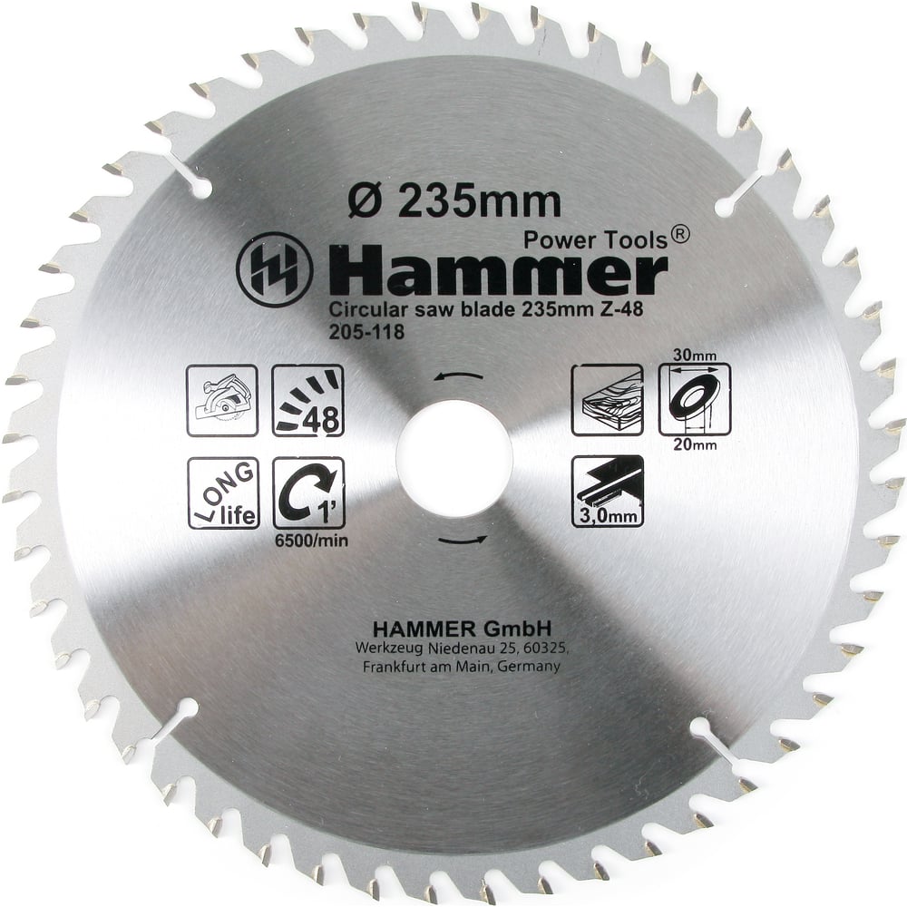 фото Диск пильный по дереву flex 205-118 csb wd (235х30/20 мм; z-48) hammer 30668