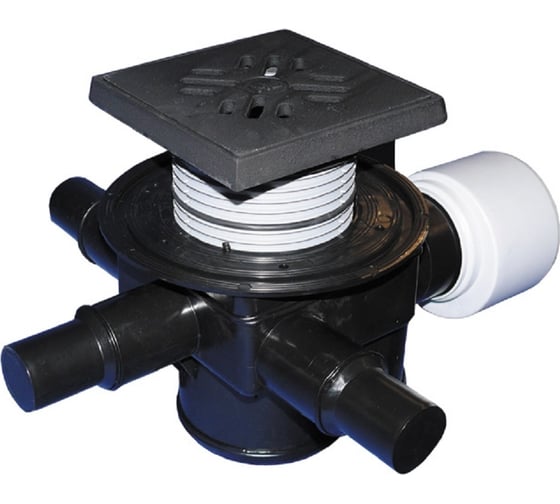 Изображение товара Трап проходной с 3-мя входами с обратным клапаном с чугунной решеткой 137x137 мм и подрамником 150x150 мм, DN75/110 HL 70G