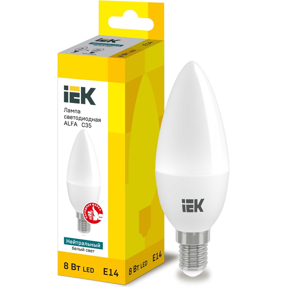 Лампа IEK LED ALFA C35 свеча 8Вт 230В 4000К E14 LLA-C35-8-230-40-E14