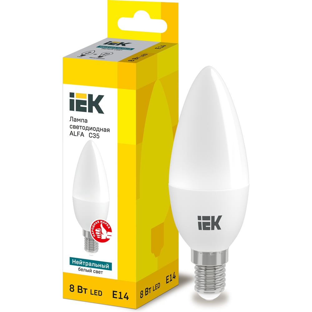 Изображение товара LED лампа IEK ALFA C35 свеча 8Вт 230В E14 4000K для общего освещения