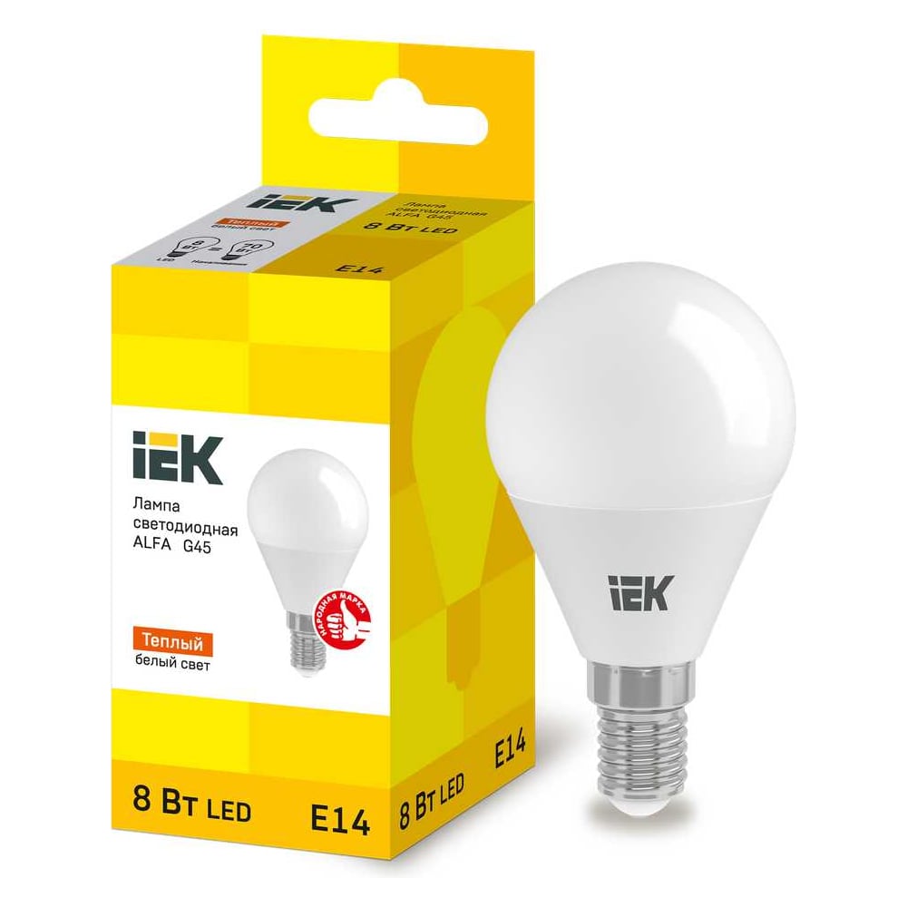 Изображение товара Лампа IEK LED ALFA G45 шар 8Вт 230В 3000К E14 LLA-G45-8-230-30-E14