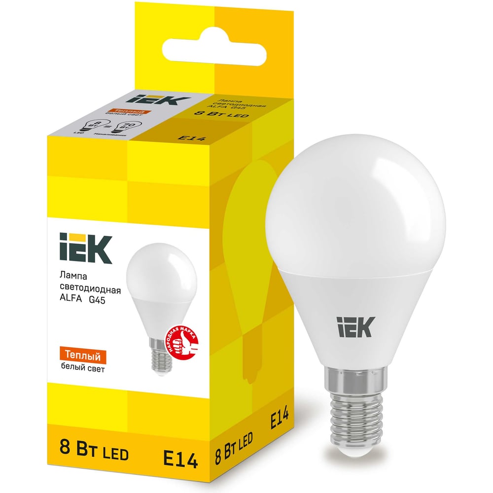 Изображение товара LED лампа IEK ALFA G45 8Вт 3000K цоколь E14 светодиодная Изображение товара LED лампа IEK ALFA G45 8Вт 3000K цоколь E14 светодиодная