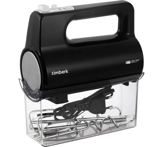 Изображение товара Миксер Timberk 700 Вт, 5 скоростных режимов, режим Турбо, кейс для хранения насадок и шнура, 2 венчика и 2 крюка T-HM40S50