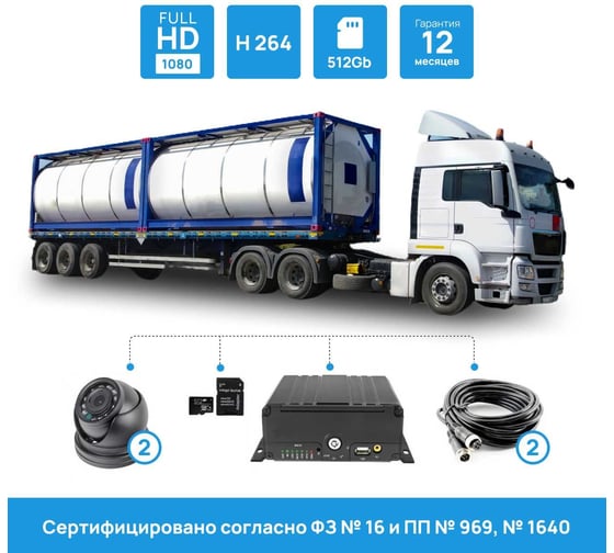 Изображение товара Система видеонаблюдения INTEGO для грузового транспорт предназначенного для перевозки ОПАСНЫХ грузов, установка камер на водителя, на кузов, сертификат под ПП 969 Intego Safety