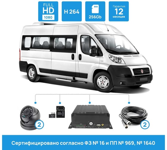 Изображение товара Система видеонаблюдения INTEGO для маршрутного такси (типа Газель), установка камер на водителя, в салон, сертификат под ПП 969 Intego MiniBus