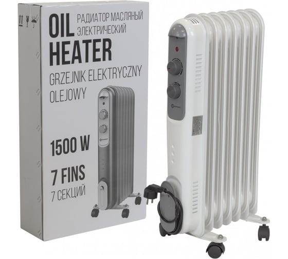 Изображение товара Радиатор масляный электрический Forcekraft 220-240V,50/60 Гц, 1500Вт, 7 секций 11x58 см, 3 режима нагрева, защ. от перегрева, 33x24x62.5 см FK-YL-B14E-7(52333)