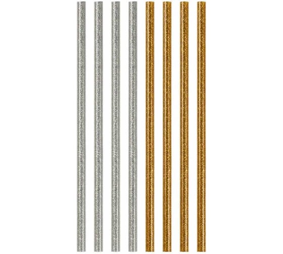 Изображение товара Клей 8 шт, ЭВА, d 7.2 мм, 20 см, ассорти №1 (золото/серебро) для малых клеевых пистолетов с блестками GFGL-7 Micron 570995