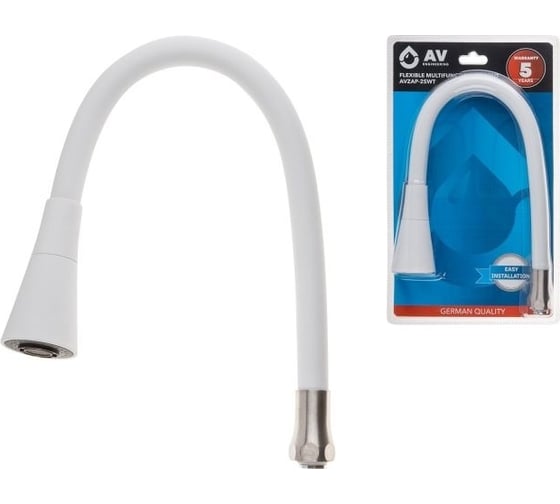 Изображение товара Излив гибкий для смесителя AV Engineering с двухрежимной лейкой, белый AVZAP-2SWT