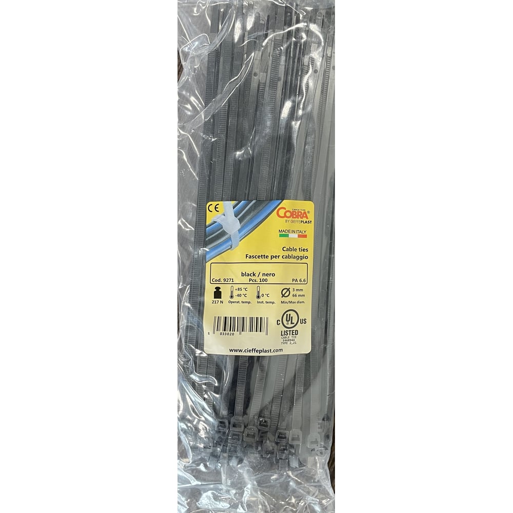 Изображение товара Стяжка для кабеля Terminator 140x3.6 черная 100 шт Cobra Италия