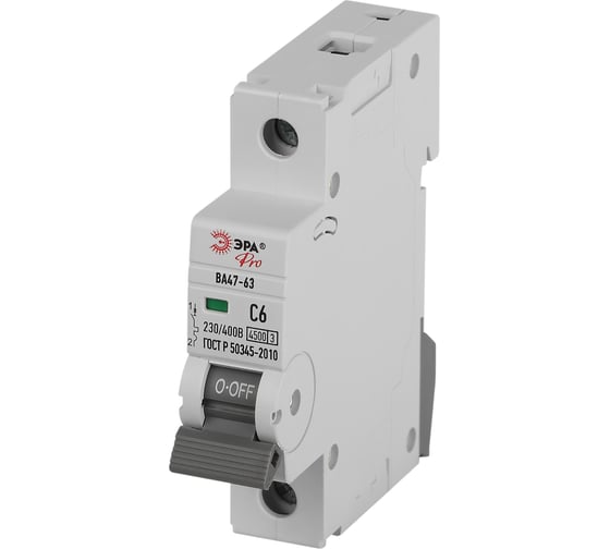 Изображение товара Автоматический выключатель ЭРА PRO VA631P06C4.5 ВА4763 1P 6А кривая C 4,5кА Б0059403
