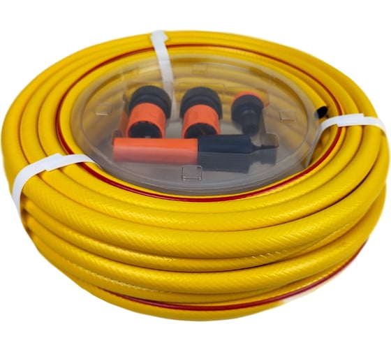 Изображение товара Шланг поливочный НОВЭМ ПВХ, трехслойный, армированный нитью радуга 1/2 (20м) с фитингами