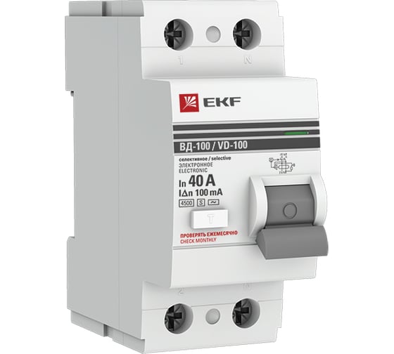Изображение товара Селективное устройство защитного отключения EKF 2P, 40А/100мА, PROxima elcb-2-40-100S-em-pro
