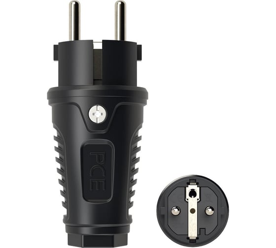 Изображение товара Ударопрочная вилка PCE каучук 16А 220V 2P+E IP54 корпус черный, маркер черный 0522-ss