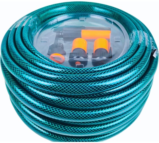 Изображение товара Шланг ПВХ поливочный трехслойный армированный нитью НОВЭМ метеор 1/2 (20м.п.) с фитингами